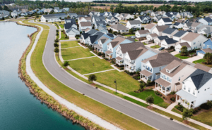 Modern Wilmington neighborhood with townhomes and landscaped streets